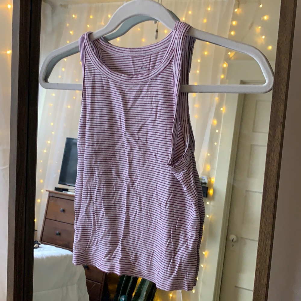 xs purple/white stripe halter tank